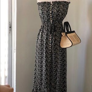 black floral, and red dotted long dresses